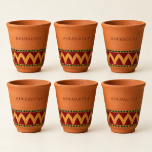 Set of 6 maroon gold hand-painted KulhadCup kulhads