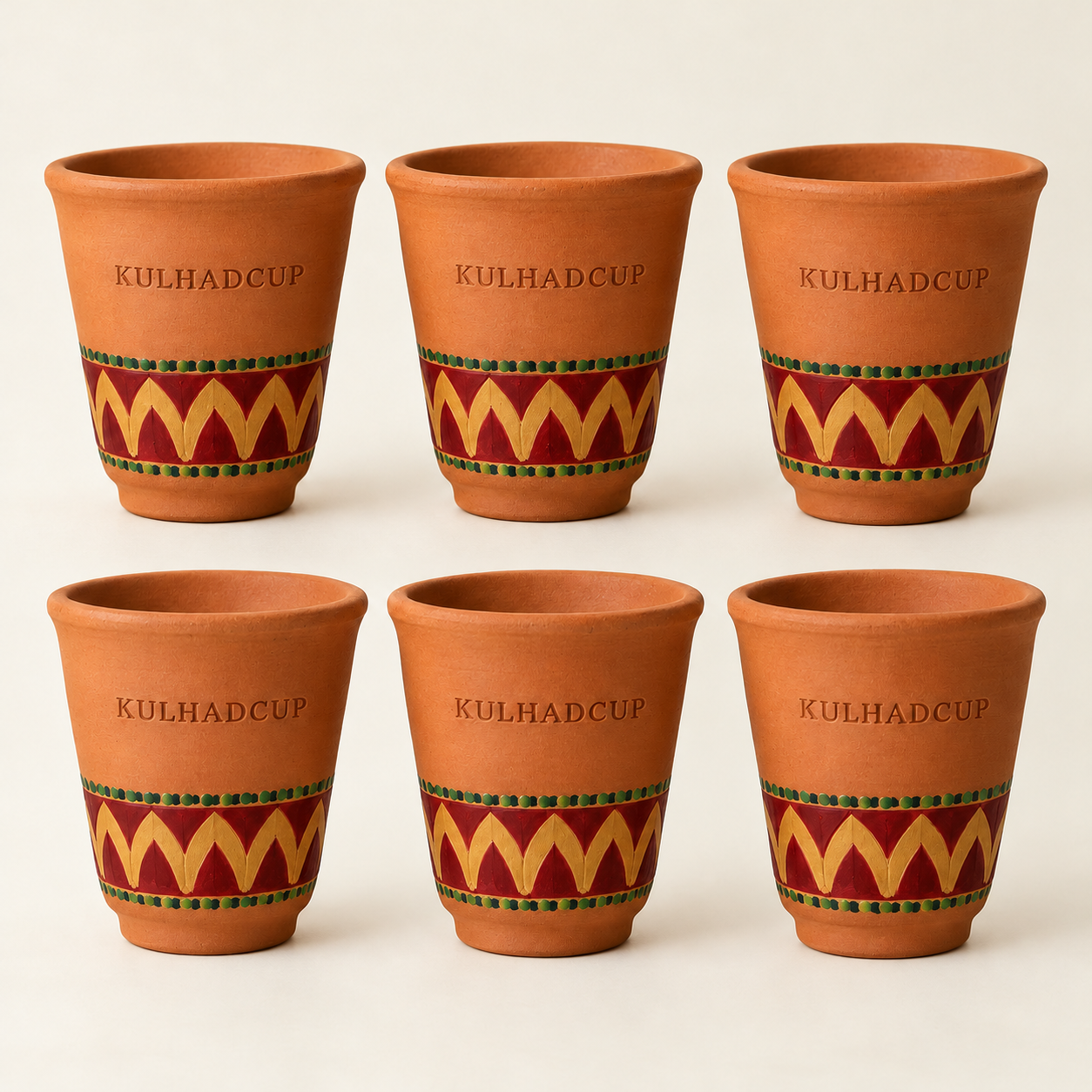 Set of 6 maroon gold hand-painted KulhadCup kulhads