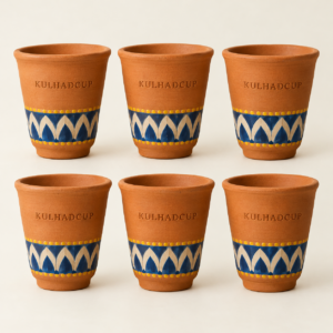 Designer kulhad gift set of 6, indigo lotus hand-painted KulhadCup kulhads