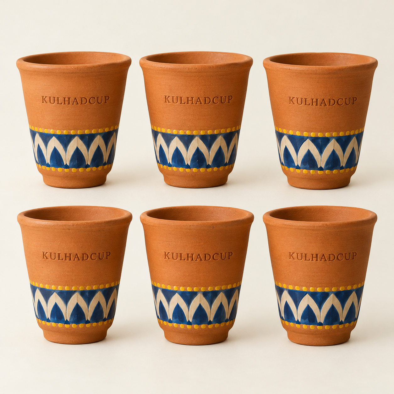 Designer kulhad gift set of 6, indigo lotus hand-painted KulhadCup kulhads