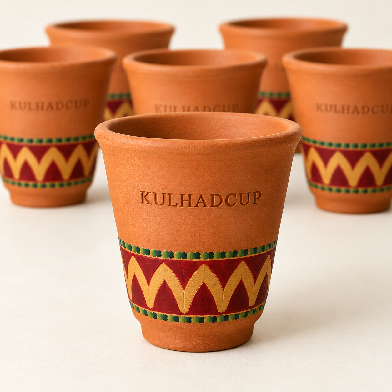 Close-up of engraved KulhadCup maroon gold kulhad