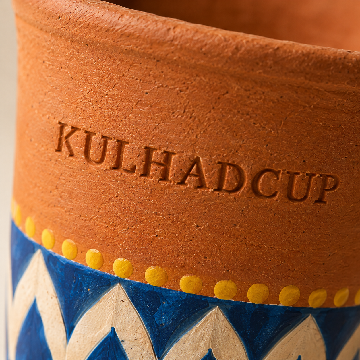 Macro view of engraving on designer kulhad gift set